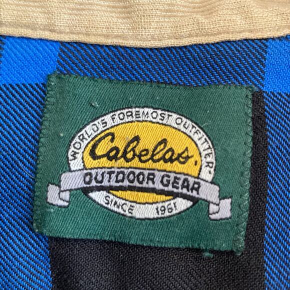 Cabelas Blue Black Checked Flannel Outdoors Gorpcore Button Down Shirt Size XL - Picture 10 of 16